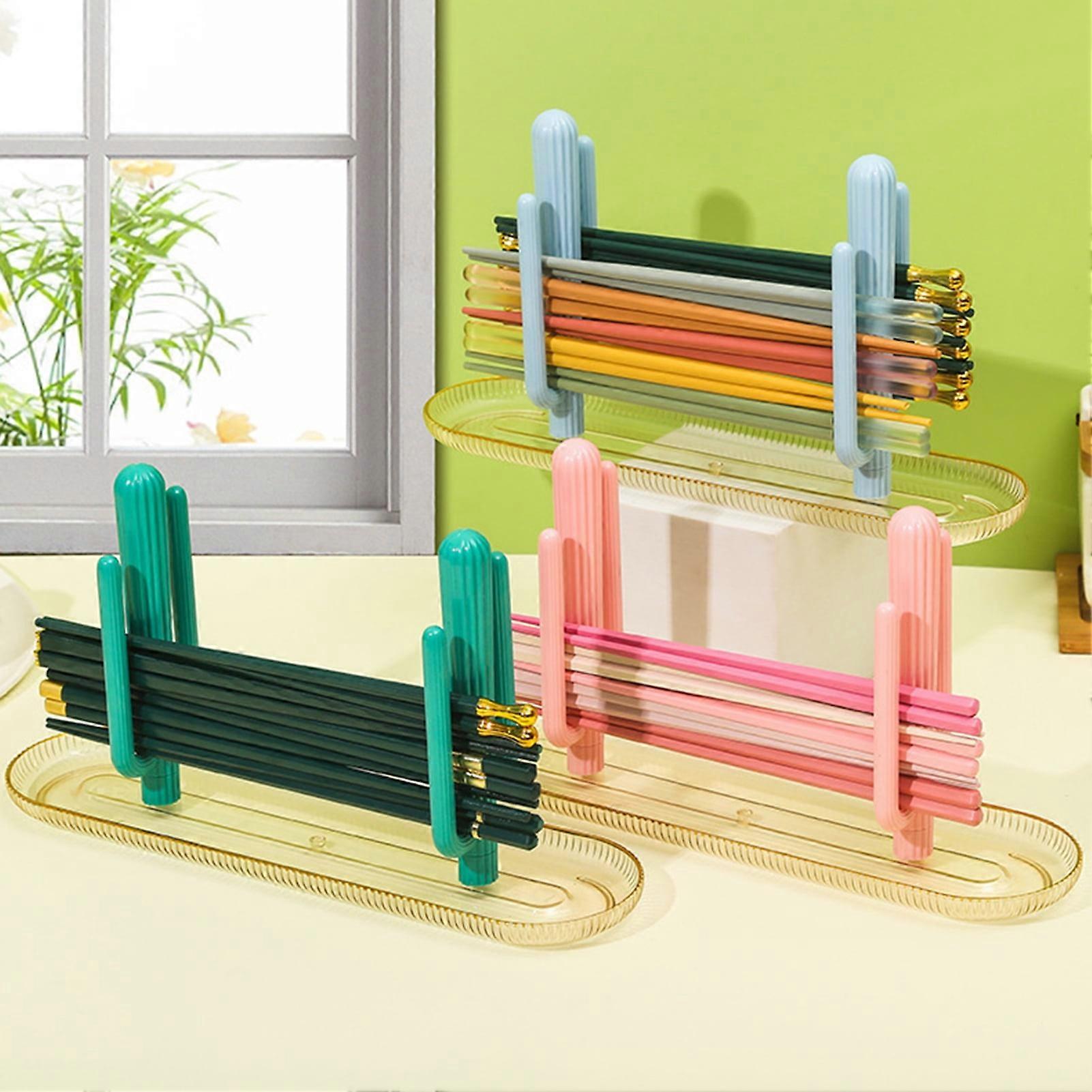 SUSUchens Cactus Chopstick Storage Rack Multi-functional Easy to Clean Moisture-proof Drainage Water Tray Chopstick Organizer Atrovirens