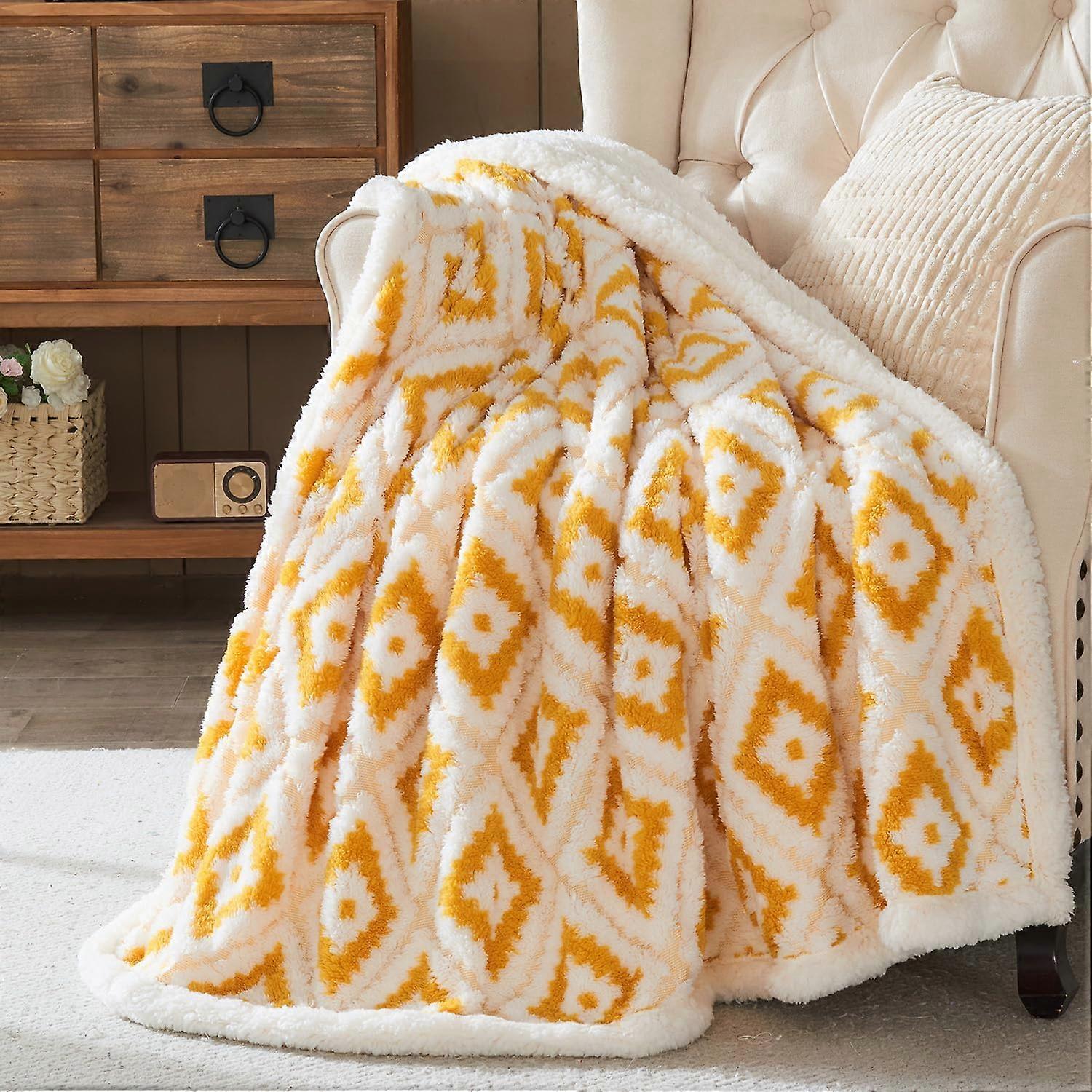 Sherpa Throw Fleece Blanket 127x153 CM Fluffy Double Fuzzy Flannel Cozy Warm Blanket for Bed Sofa Couch Car Yellow