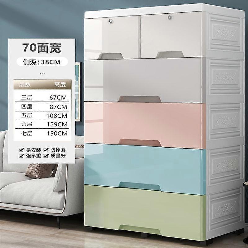 Hongsheng Extra Large 70cm Wide Macaron Style 3-Layer Plastic Drawer-Style Storage Cabinet/Storage Box for Babies, Simple Wardrobe, Infant and