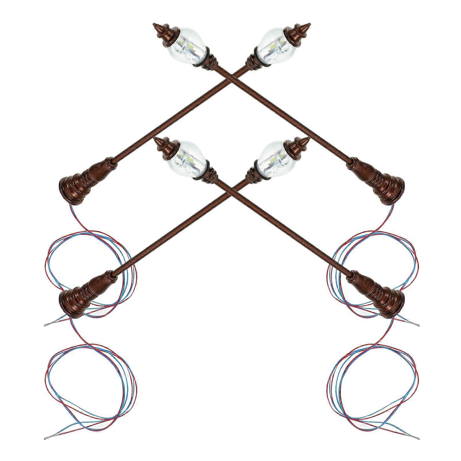 Small Street Lamp Decor For Model Building Architectural Model Component Brown Color 8.70X0.80X0.80CM 4Pcs