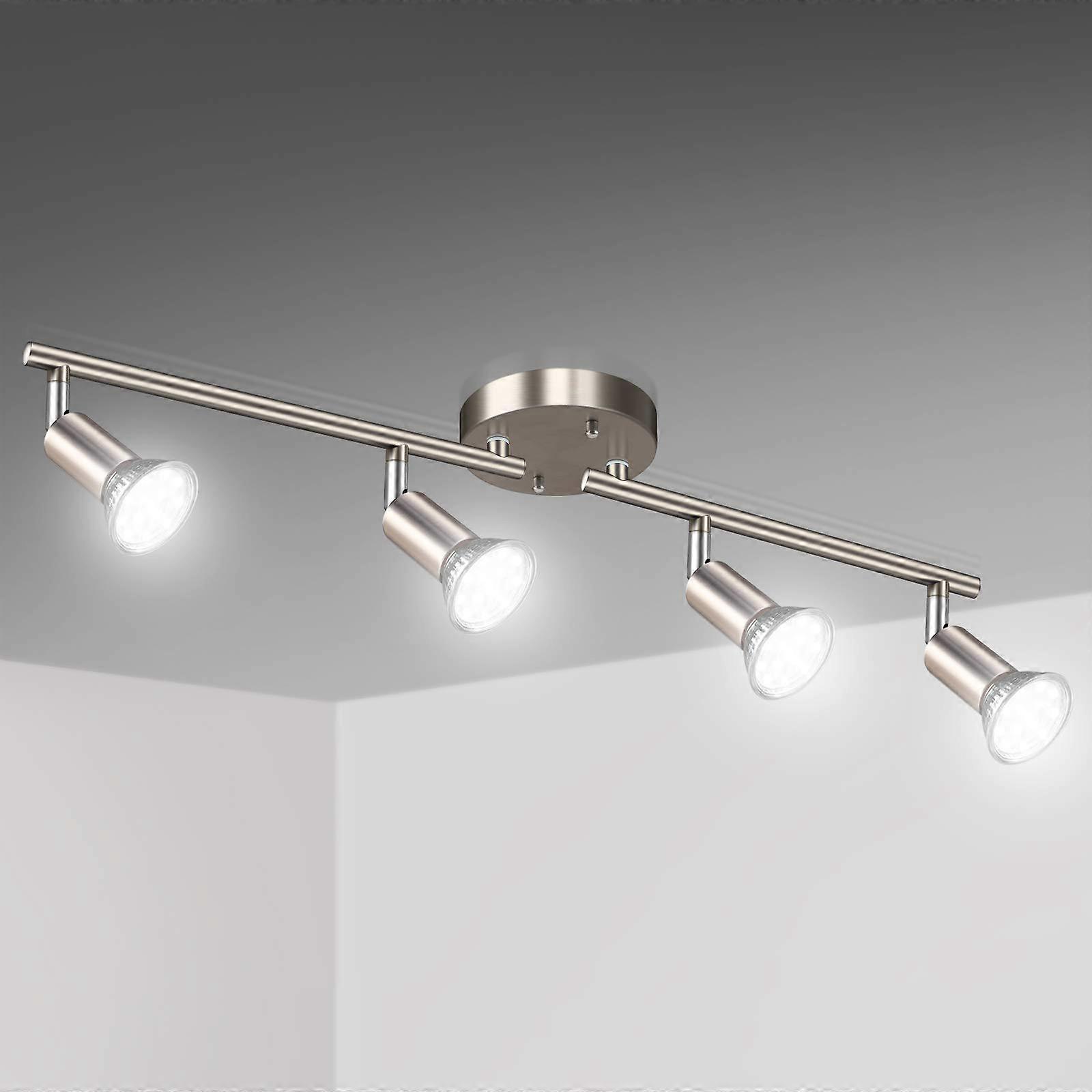 LED Track Lighting Fixture 4 Light Matte Nickel Adjustable Ceiling Spot Lights with GU10 Bulbs