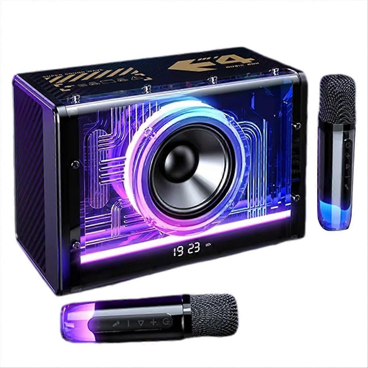 Bluetooth Karaoke Machine for Adults Kids with Two Wireless Microphones, Portable Speaker with LED Lights for Party