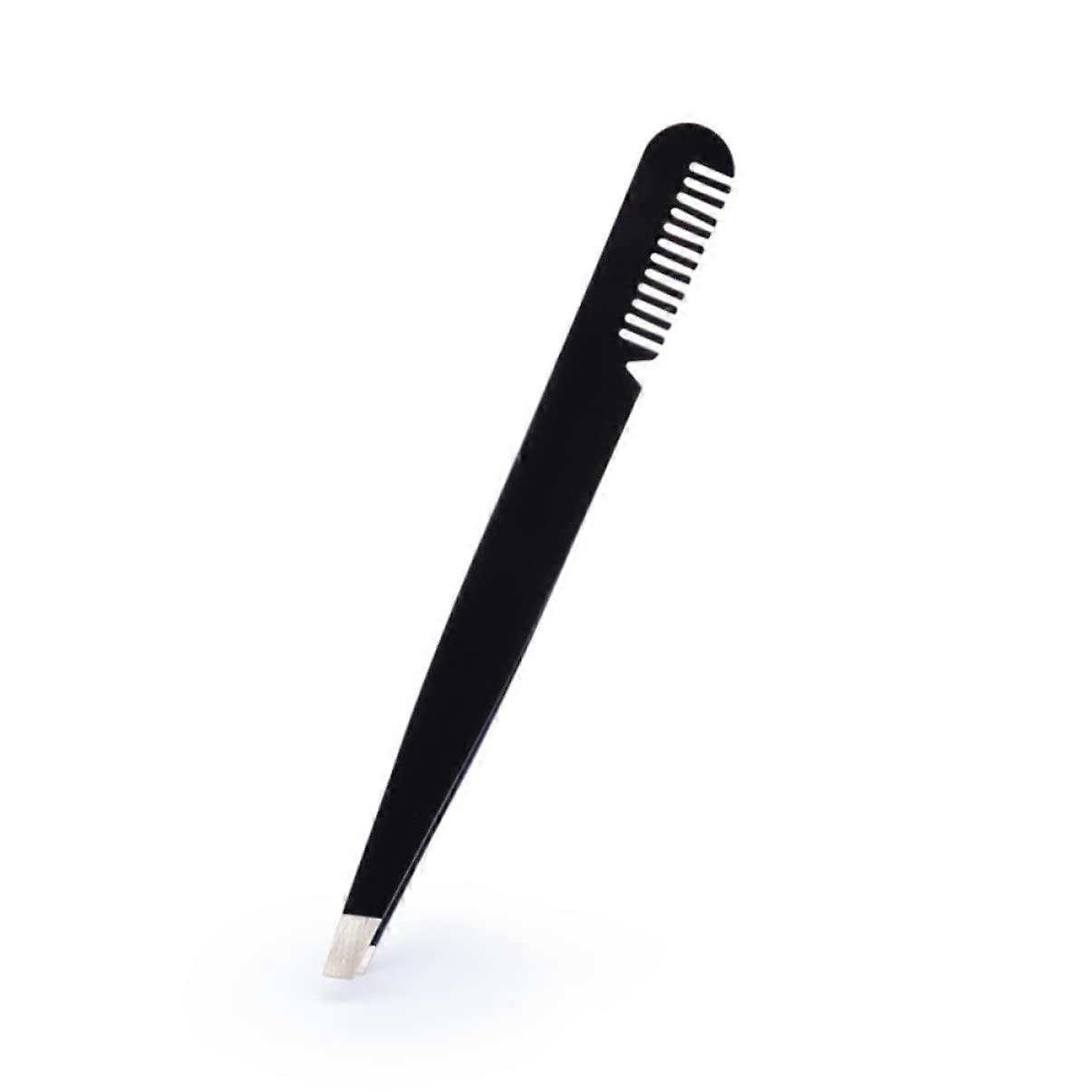 Stainless Steel Eyebrow Tweezers with Brush Comb for Precision Grooming and Eyelash Extensions Black