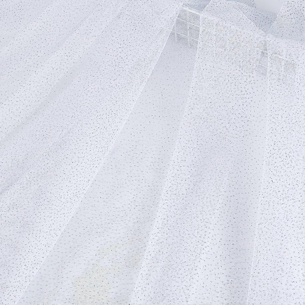 3.2Yards(3m) White Glitter Tulle Fabric 75"(1.92m) with Shiny Silver Sequin Shiny Soft Cloth Fabric Sheer Tulle Netting Fabrics for DIY Craft Wedding 