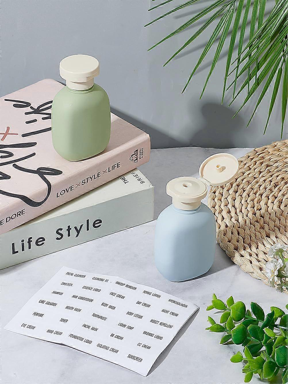 2Pcs 100ml Refillable Plastic Disc Top Cap Bottles Mixed Color Travel Squeeze Bottles with Stickers Empty Dispenser Container for Skin Hair Care Home 