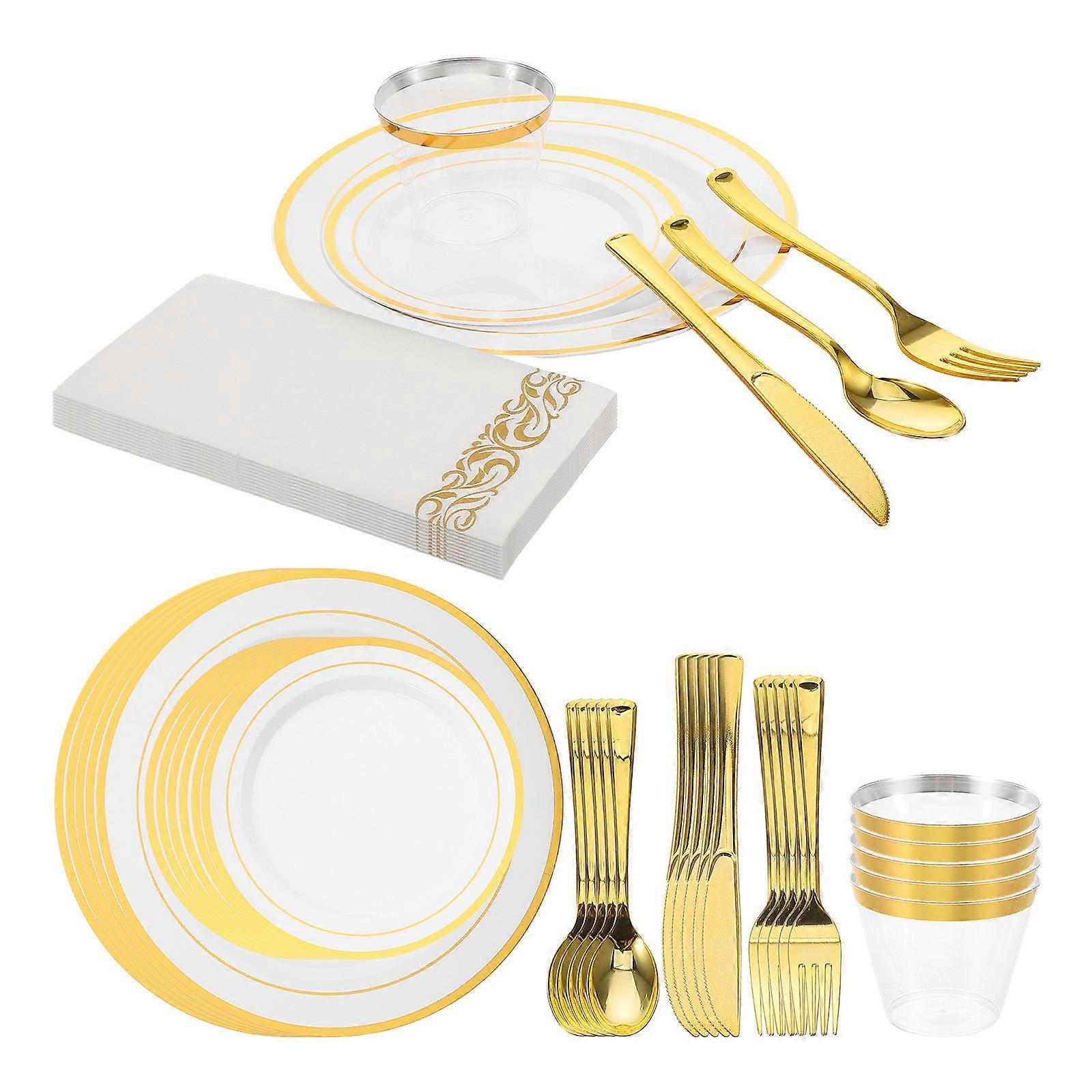 Plastic Gold Plates Tableware Set for Party Use 25Sets Included
