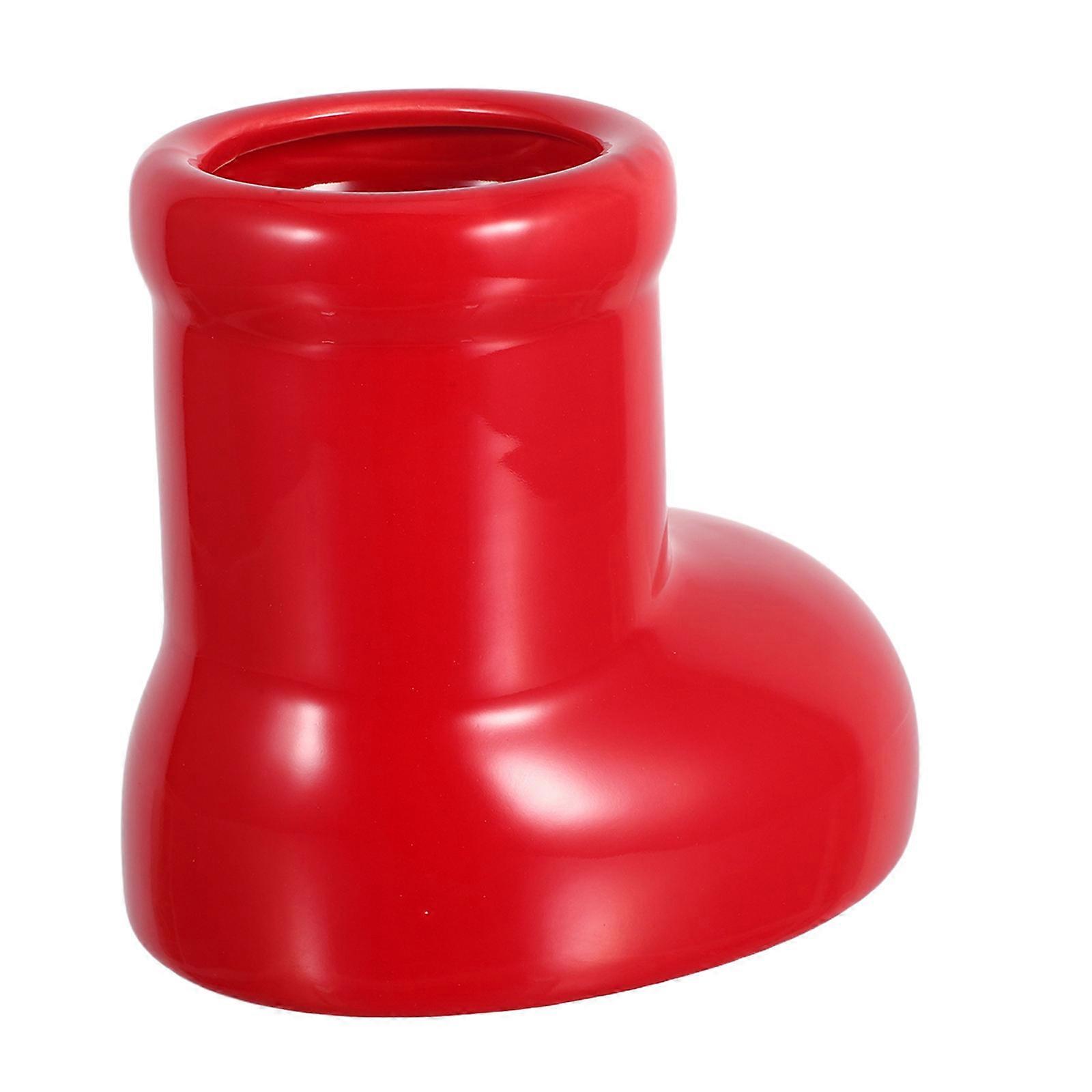 Red Ceramic Boot Flower Vase for Decor 1 Piece Table Centerpiece