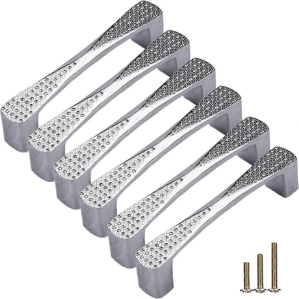 Cabinet Knobs and Drawer Pulls 6Pack Bright Chrome Diamond Cut Zinc Alloy Handles 3.8' Centers