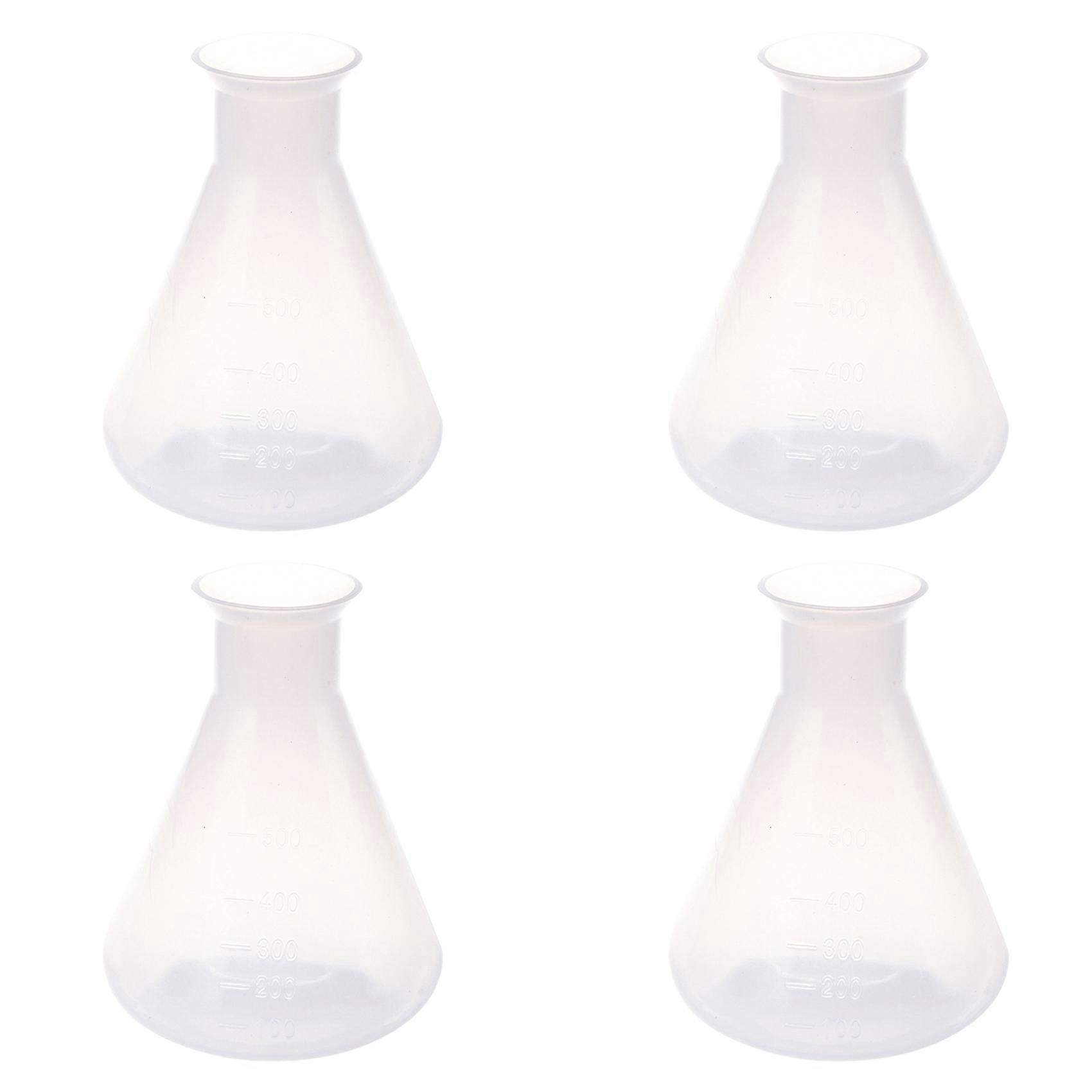 4X 500ml Clear Plastic Laboratory Chemical Conical Flask Storage Bottle