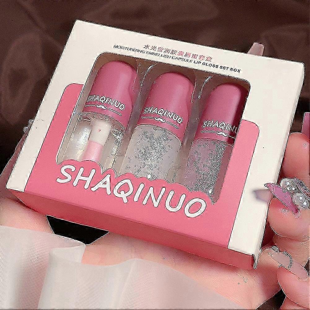 Shaqinuo Mini Capsule Lip Gloss 3-piece Set Color Changing Moisturizing Water Gloss With Mirror Shine Portable Hydrating Lip Glaze