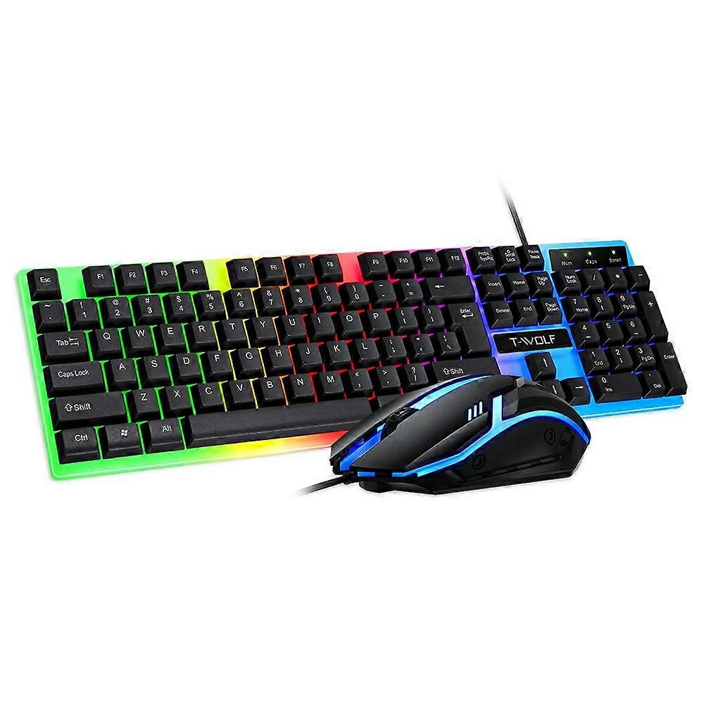 T-WOLF TF230 USB Wired Mechanical Keyboard and Mouse Set with Colorful Backlight for PC Computer Lap