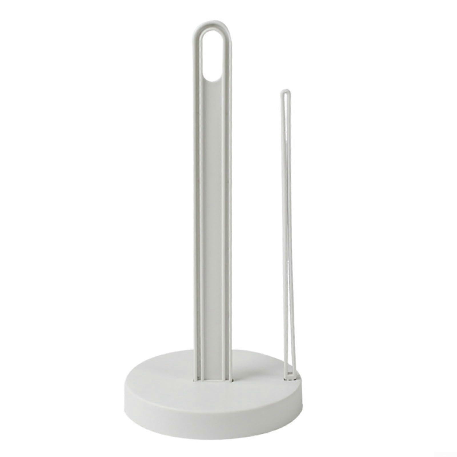 Paper Towel Holder with Secure Suction Base, ABS Standing Kitchen Roll Dispenser with Handle, White