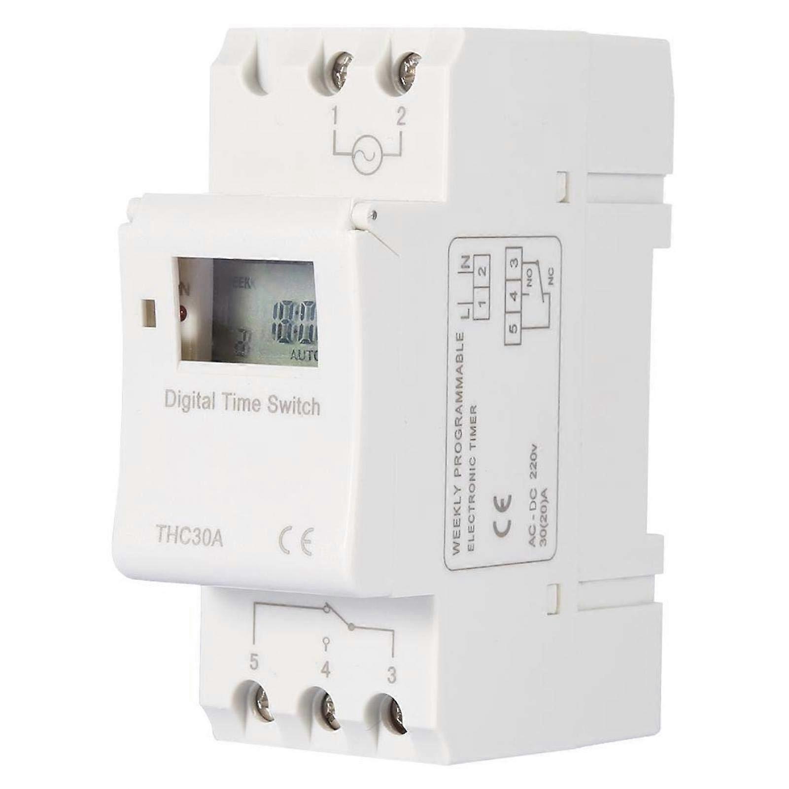 Digital Timer Switch 30A DIN Rail Mount, Programmable Astronomical Control 220V with Battery Backup