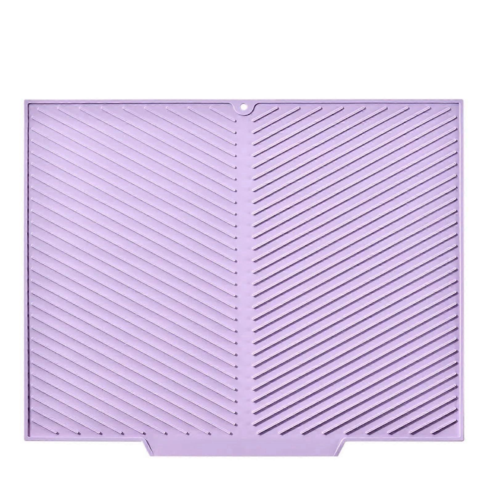 Silicone Dish Drying Mat NonSlip Foldable Fast Drying Pad for Kitchen Counter Purple 41x33cm