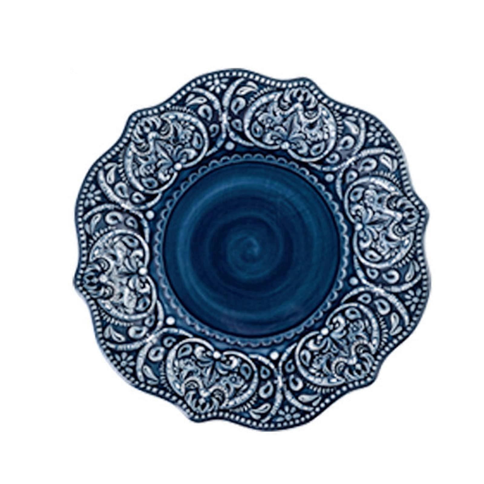 Ceramic Dinnerware Set with Elegant Embossed Design, Microwave Safe Vintage Plates and Bowls