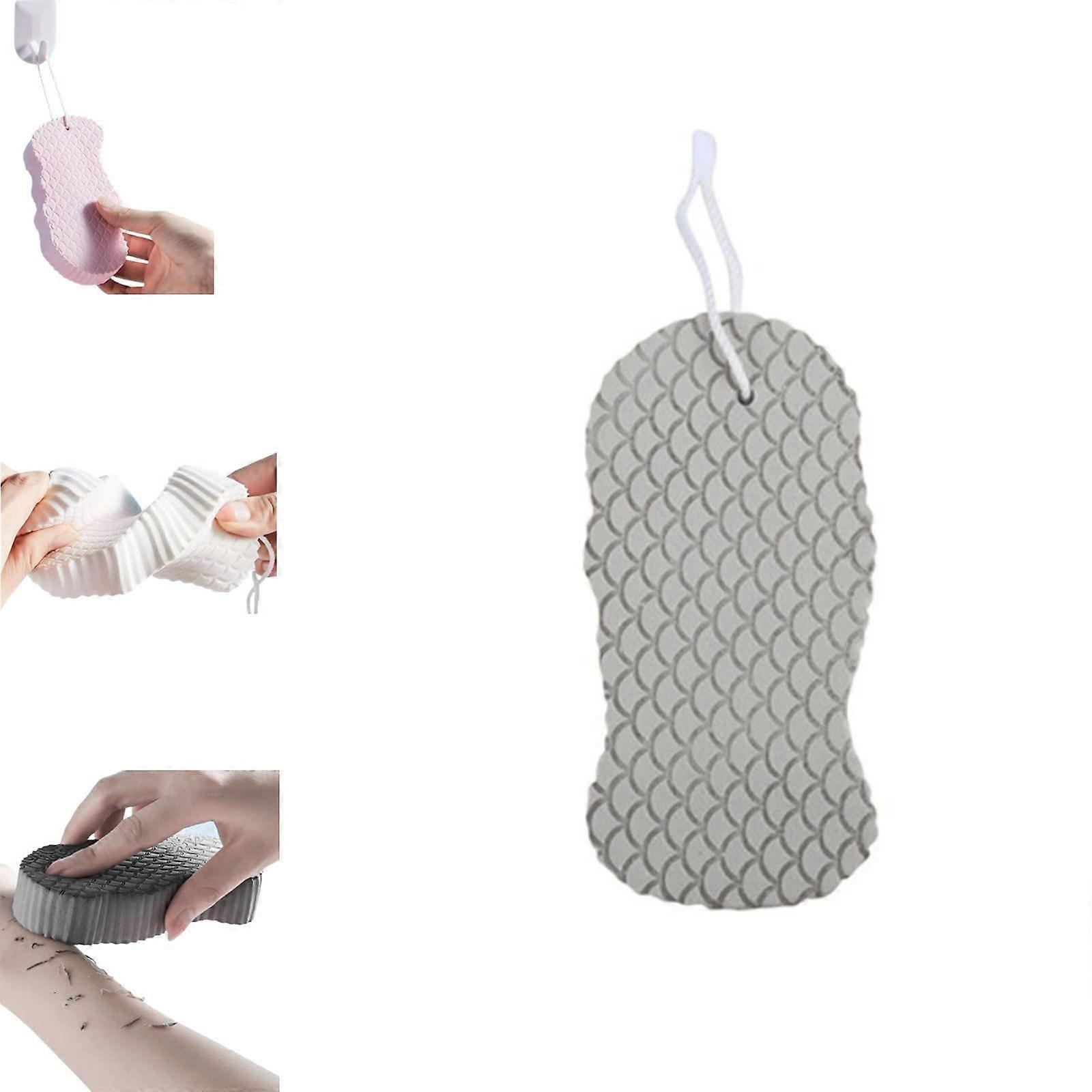 Super Soft Exfoliating Bath Sponge with Deep Texture, Large Gray 3D Body Scrubber for Shower