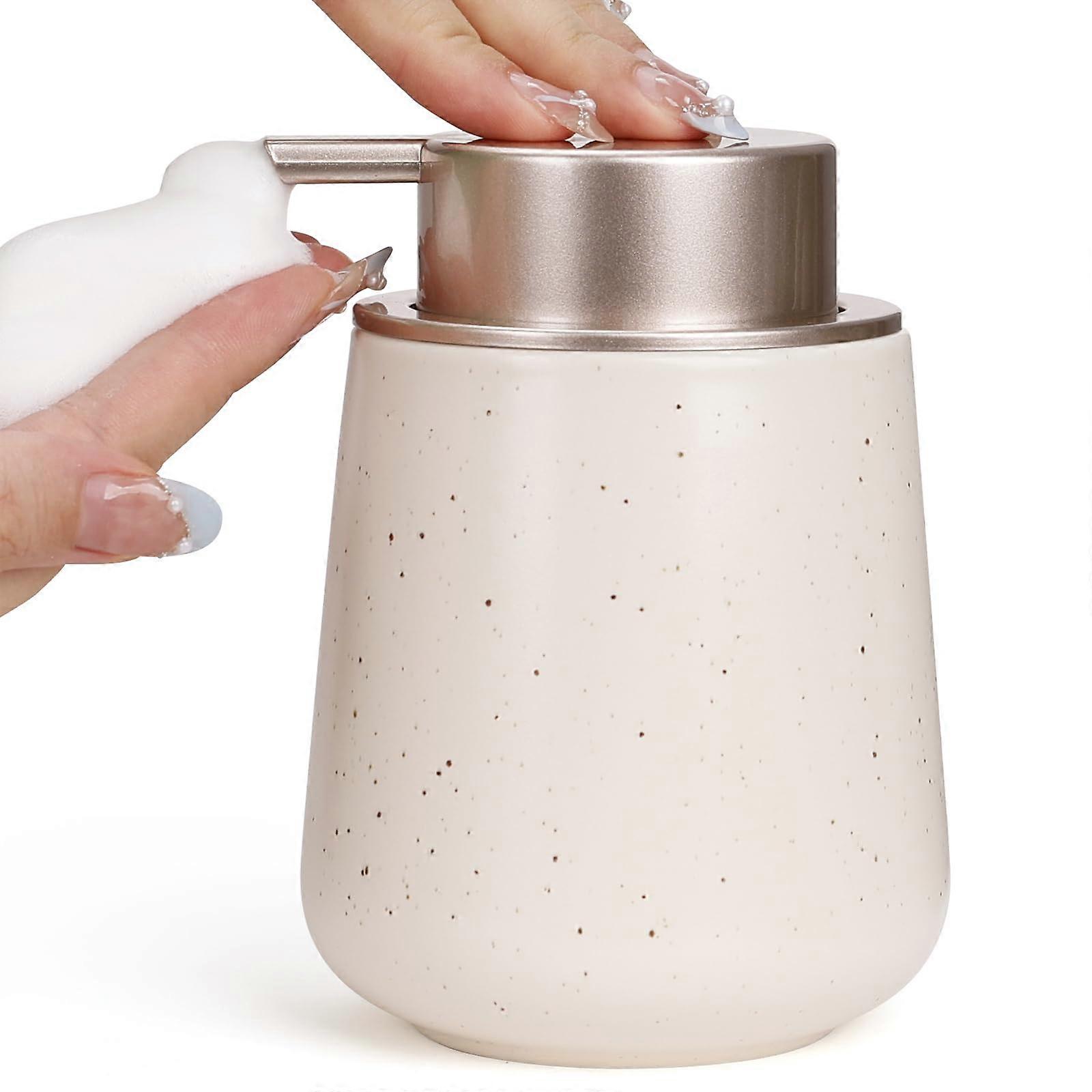 Ceramic Foaming Soap Dispenser with OnePush Rich Foam, Refillable Pump for Bathroom and Kitchen