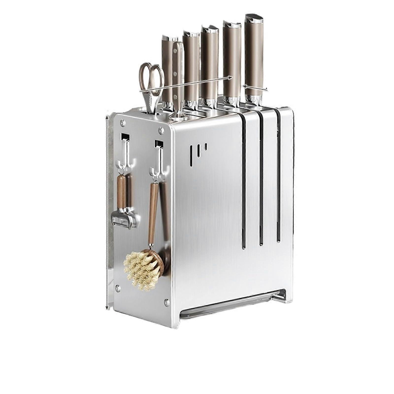 Wall Mounted Knife Rack Stainless Steel Kitchen Storage Space Saving Holder White