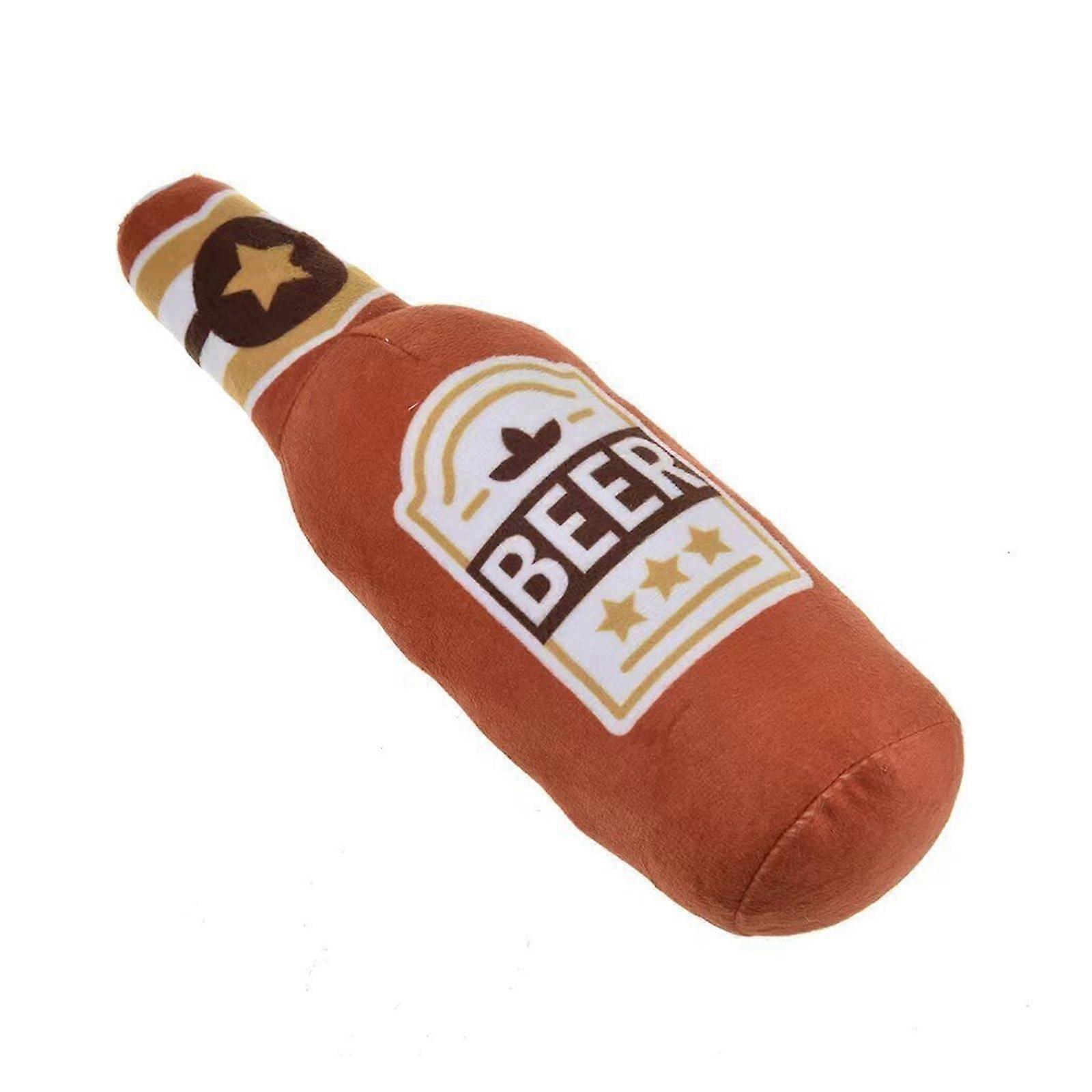 Dog Squeaky Toy Beer Bottle Shape Plush Chew for Small Medium Dogs Bite Resistant Interactive Play Orange