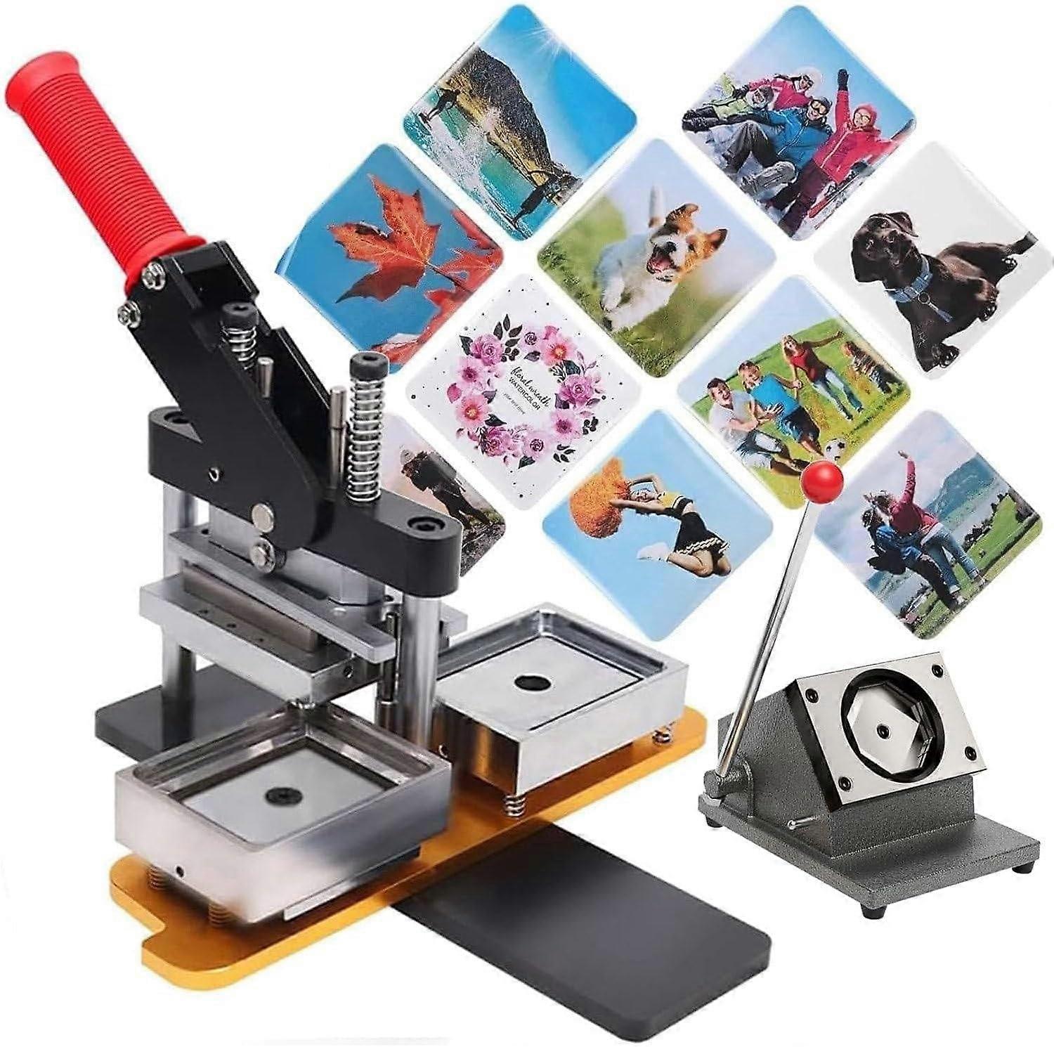 Button Maker and Magnet Making Machine DIY 50x50mm Kit with 1000 Sets and Paper Cutter