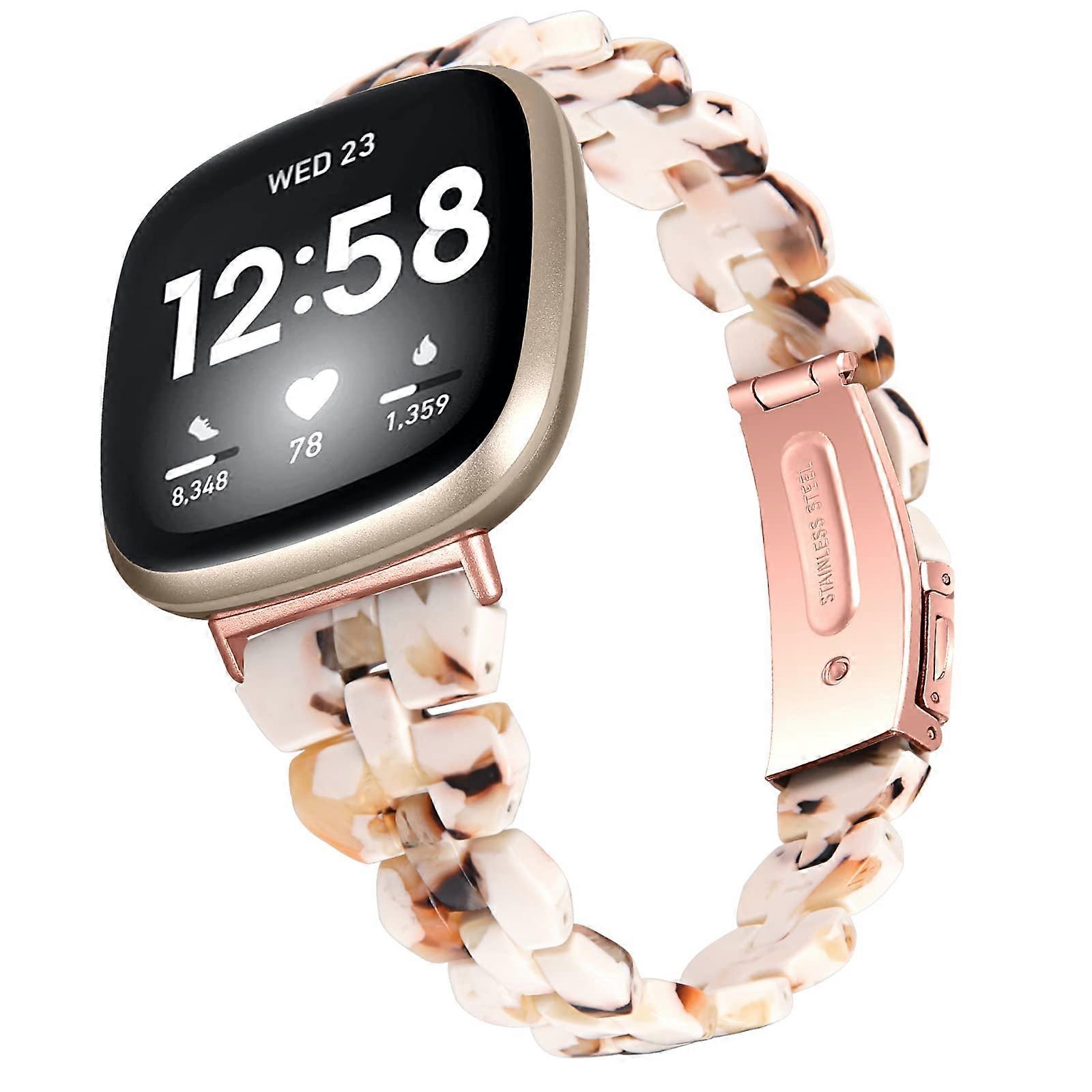 White Brown Resin Adjustable Sport Replacement Band Strap with Quick Release Clasp for Fitbit Versa 3