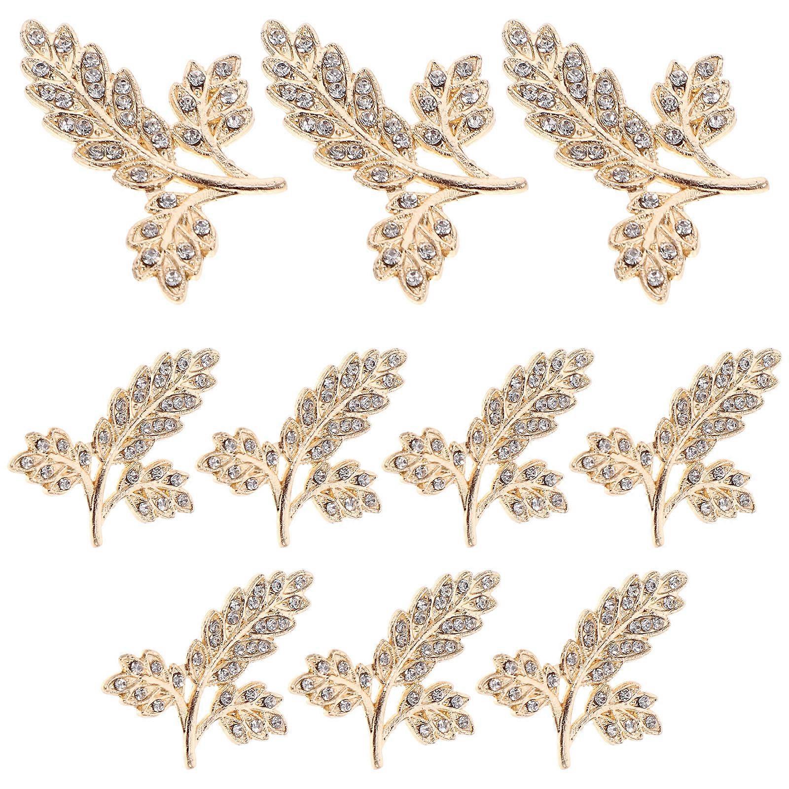 Mini Leaf Charm for Decor 10Pcs Golden Iron Rhinestone Craft Accessory