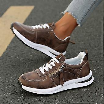 Willtoo Damen-Plateau-Tennisschuhe – Keilsneaker, Canvas-Slipper, versteckte Ferse, bequeme, leichte Laufschuhe, Braun, kompatibel mit