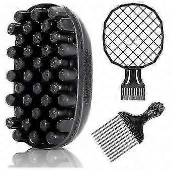 Twist Hair Sponge Brush Set for Men & Women, Curly Styler Comb with Metal Pick for Afro Hair Care