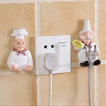 2Pcs Plug Holders Convenient Cartoon Chef Eco-friendly Punch-Free Easy to Use Wire Storage Resin Power Line Storage Shelves Home Accessories KAESI