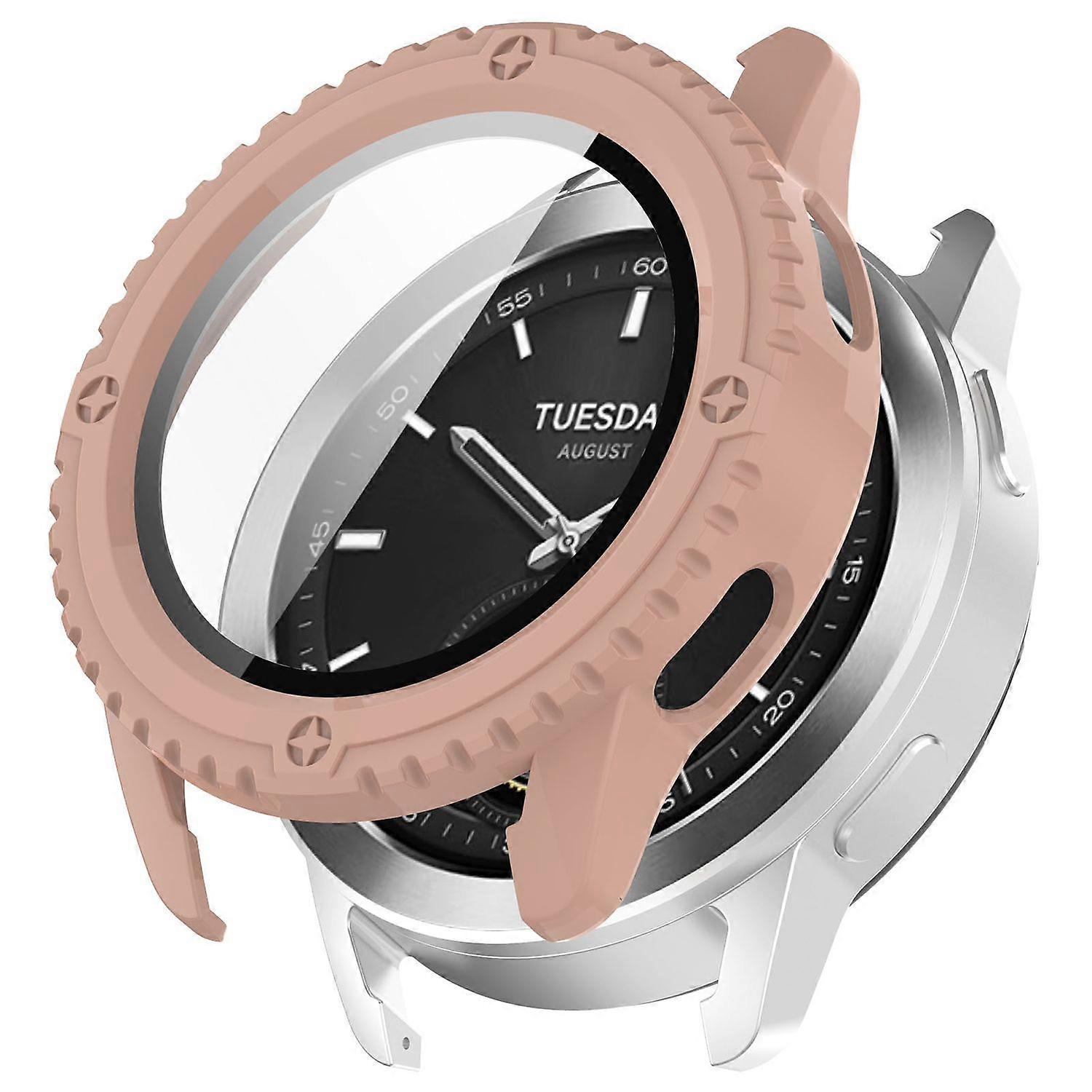 כיסוי פלסטיק לשעון חכם Xiaomi Watch S3 + כיסוי זכוכית מגן H9 ורוד