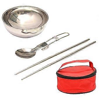 1 Set Travel Cutlery Set Portable Bowl Folding Spoon Chopstick compatible with Camping