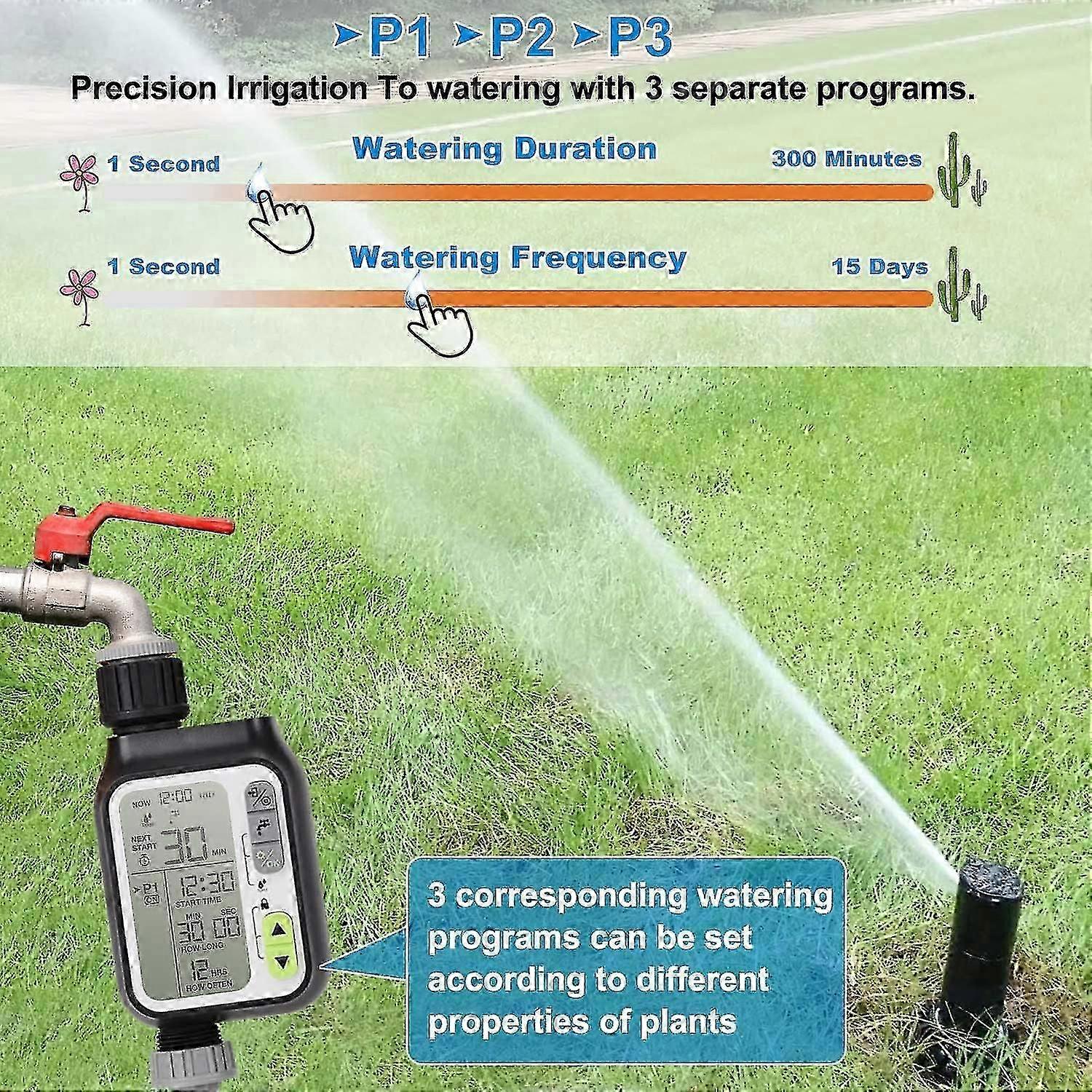 Automatic Watering Timer, Water Timer, 3 Separate Irrigation Programs, Rain Sensor, Waterproof, Multiple Modes, 2 Batteries, Garden Irrigation