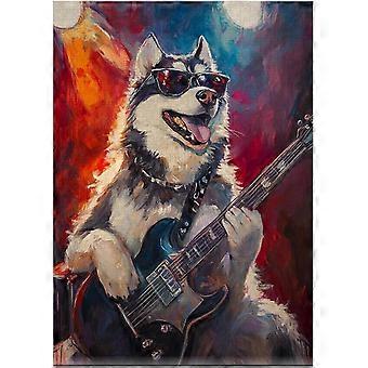 Alaskan Malamute Rock Star Jigsaw Puzzle - Musician Dog Playing Guitar on Stage - Decor Puzzles for Music Enthusiasts SQZ748