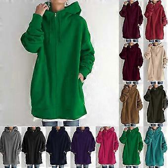 Oversize Women Winter Zip Up Hoodie Fleece Jacket Harajuku Streetwear Pocket Coat