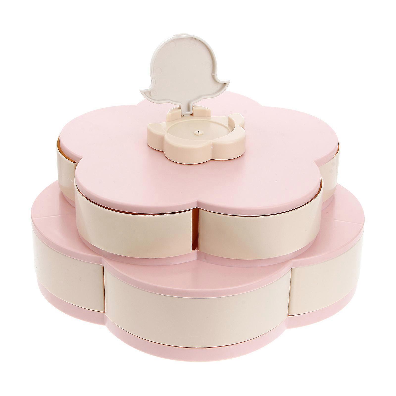 Double Layers Fruit Tray for Snack Storage Pink Rotating Candy Box