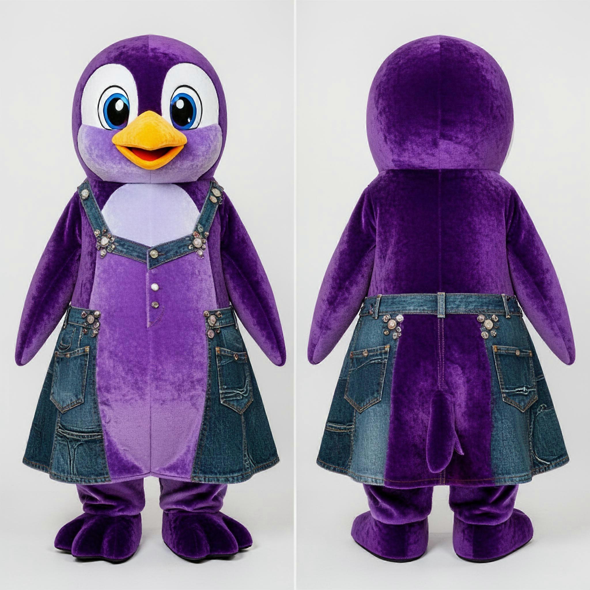 MASTICOT Purple Fluffy Friendly Penguin Mascot