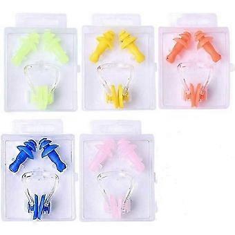 Swimming Ear Plugs and Nose Clips Set, 5 Pcs Silicone Waterproof Reusable for Adults Kids, Shower Surf Bathing