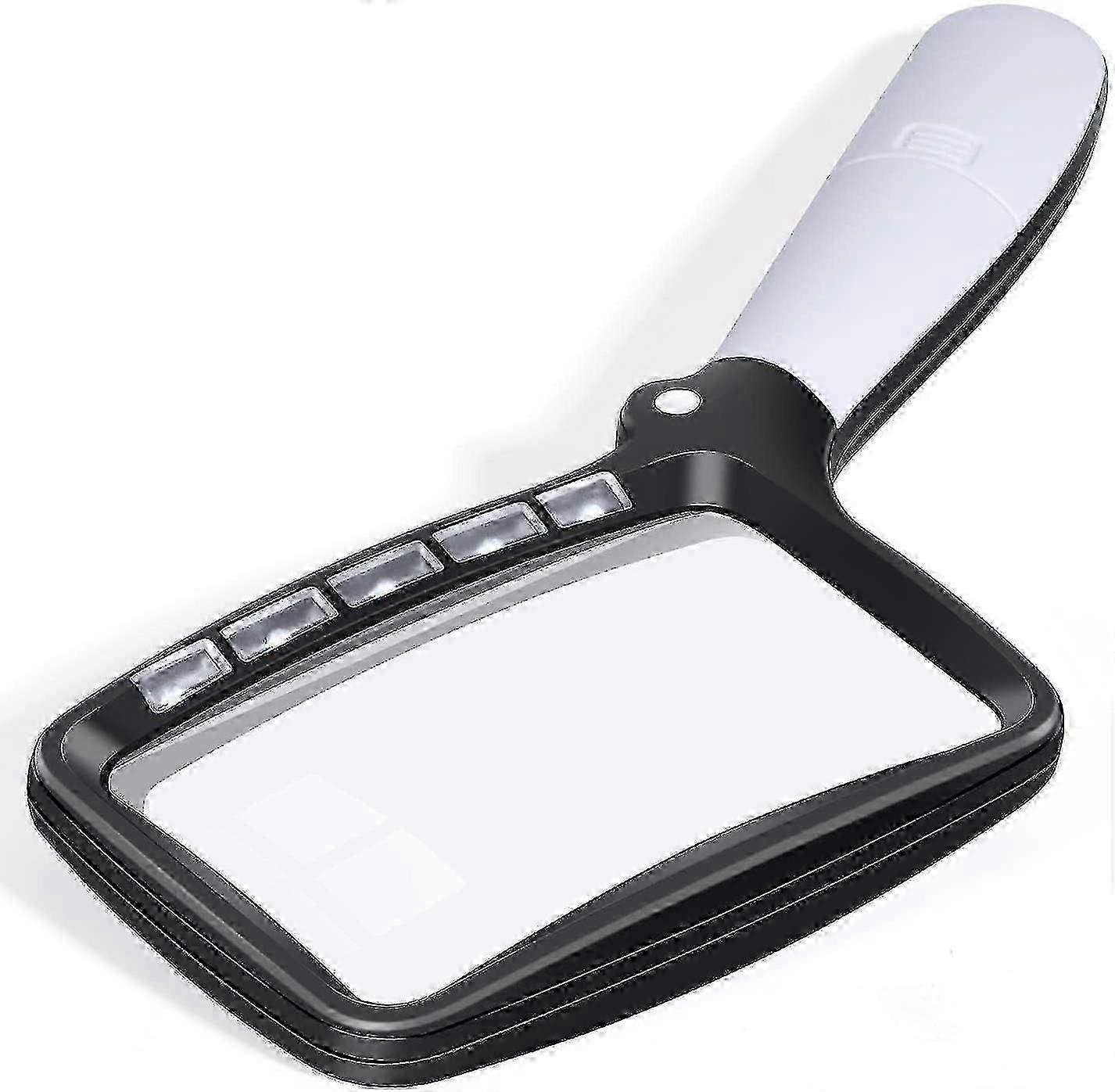 Rectangular reading magnifier with 5 LED lights, 2 intensity modes and 2x magnification