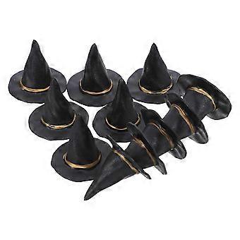 Dockhustillbehör 96 st mini svarta Halloween häxhattar för pysselmaterial