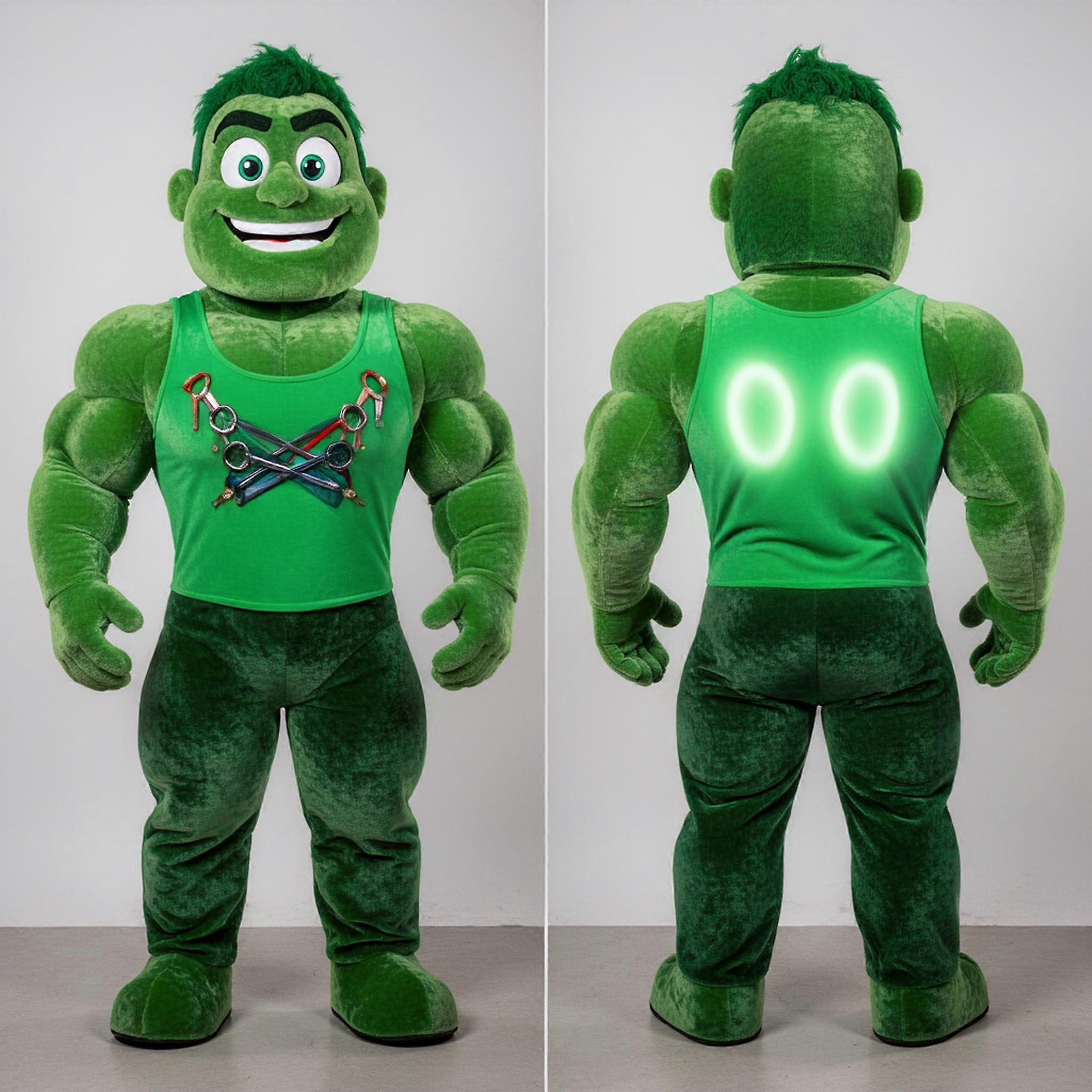 MASTICOT Emerald Green Broad Shouldered Strongman Mascot