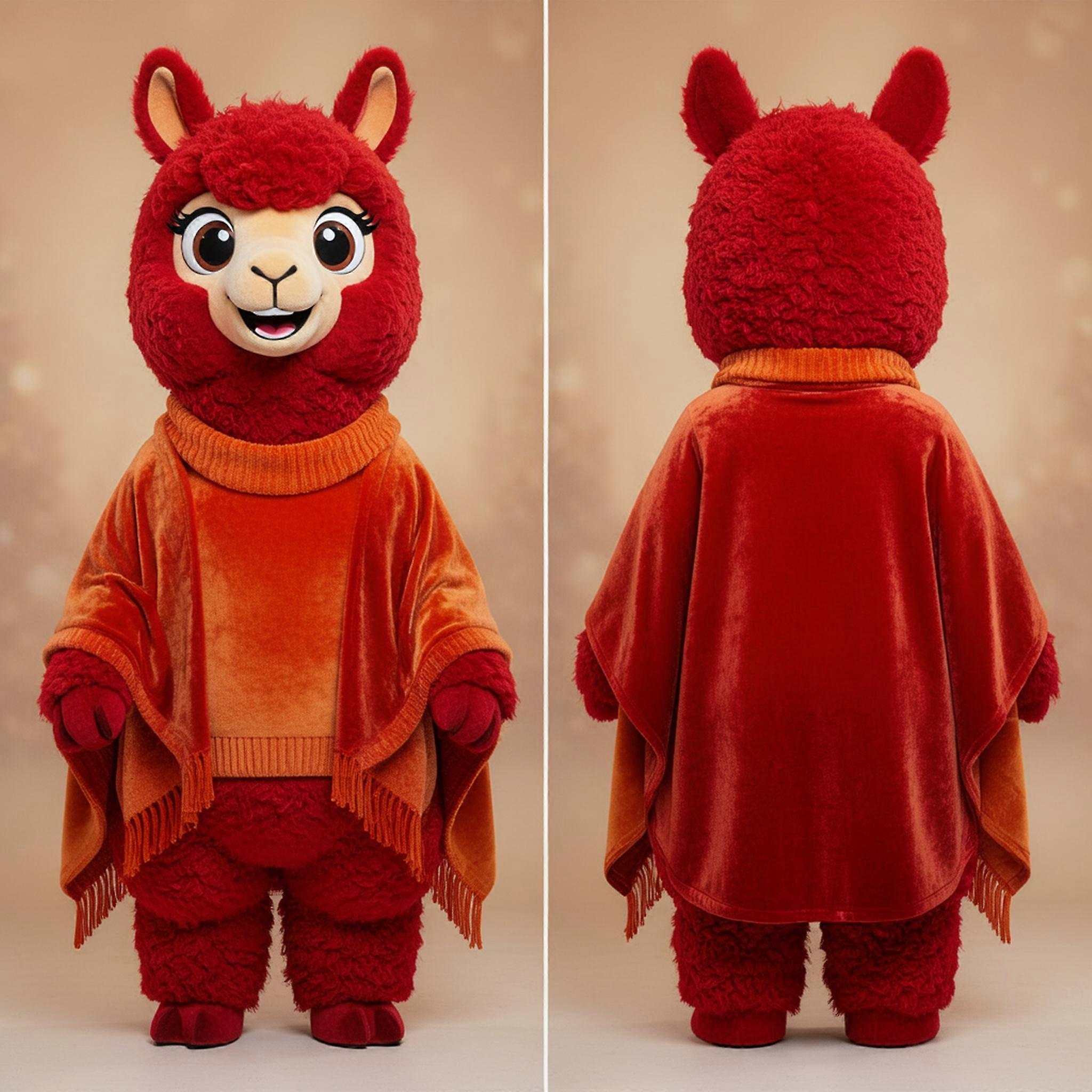 MASTICOT Crimson Red Fluffy Alpaca Mascot