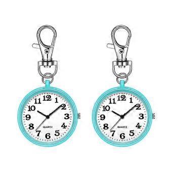2 stks Verpleegsters Horloges voor Vrouwen Quartz Zakhorloge met Sleutelgesp Hangende Digitale Horlogeclip voor Verpleegkundigen Artsen Blauw