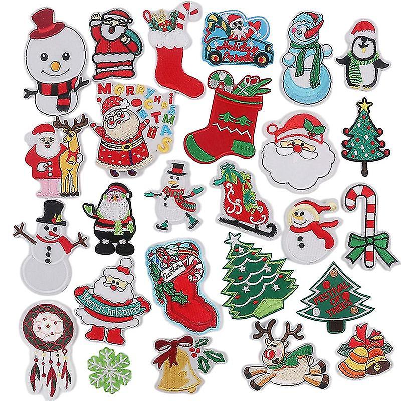 26pcs Christmas Iron On Patches Embroidered Sew Applique Repair For Craft, Decoration And Diy Chris