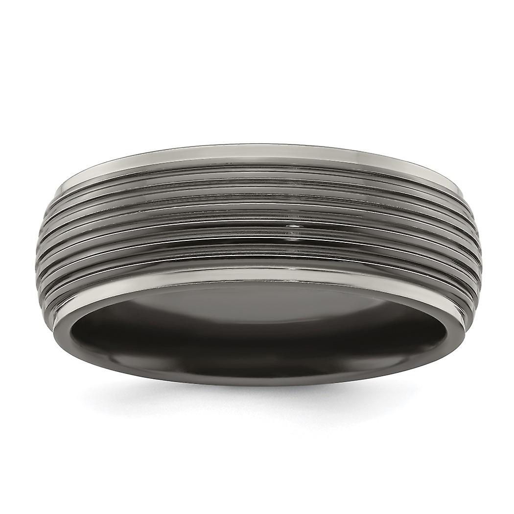 Black-Titanium Grooved Step Edge 8mm Band-Band Style Ring for Women and Men - Ring Size: 7 to 13