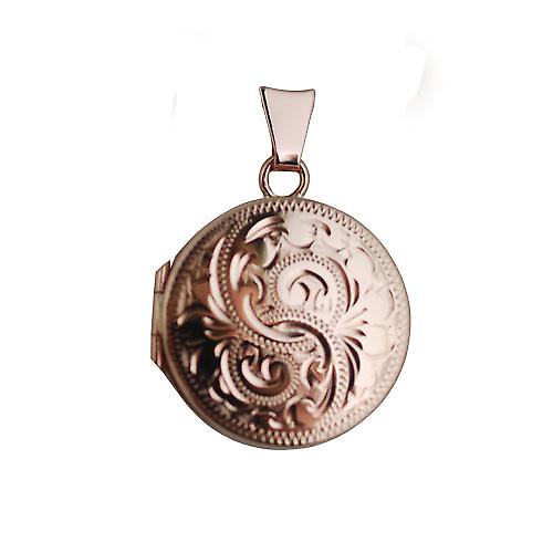 9ct Rose Gold 20mm hand engraved flat round Locket