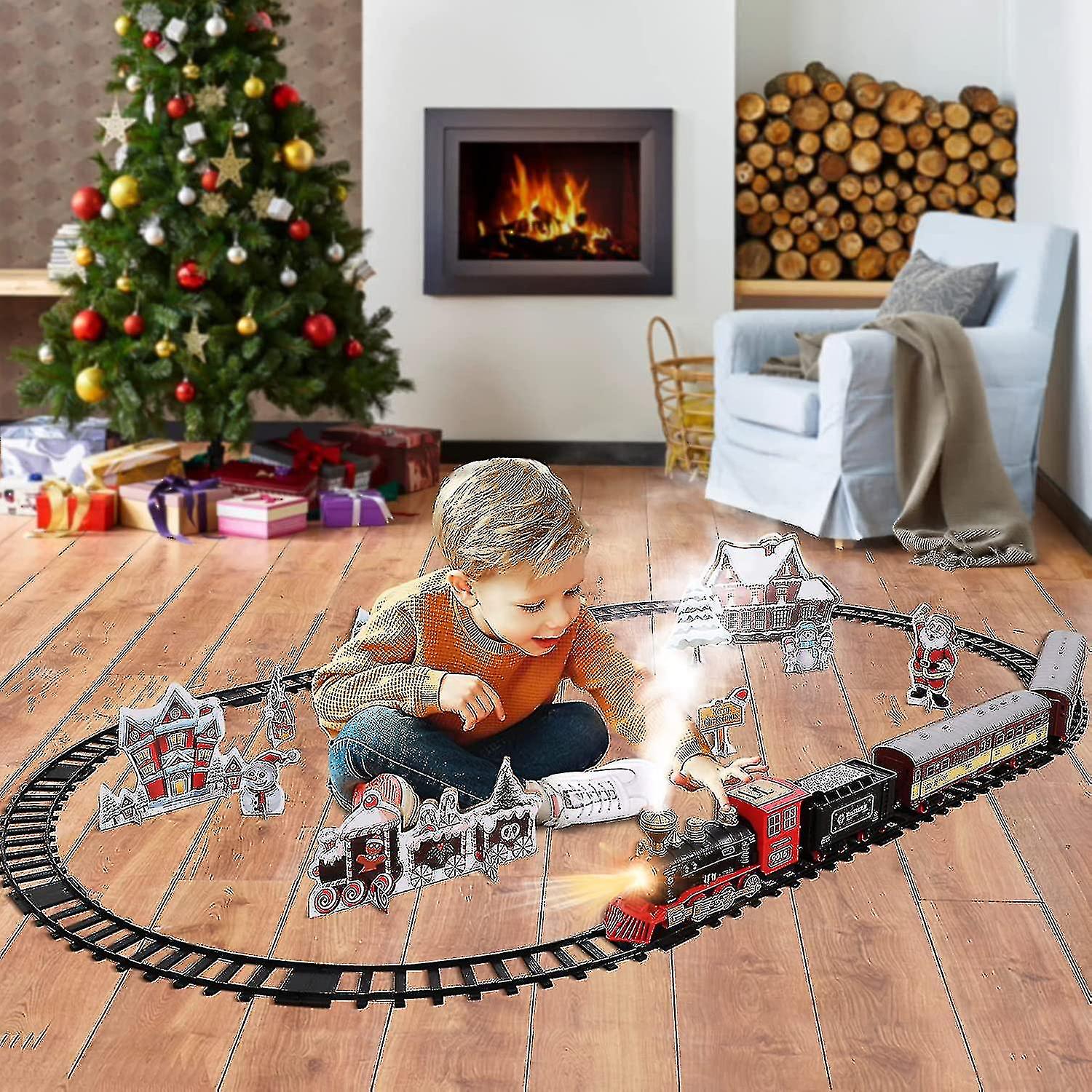 Treno Elettrico Per Bambini Con Fumo, Luci E Suoni, Set Completo Di Binari, Regalo Natalizio Per 3-6 Anni