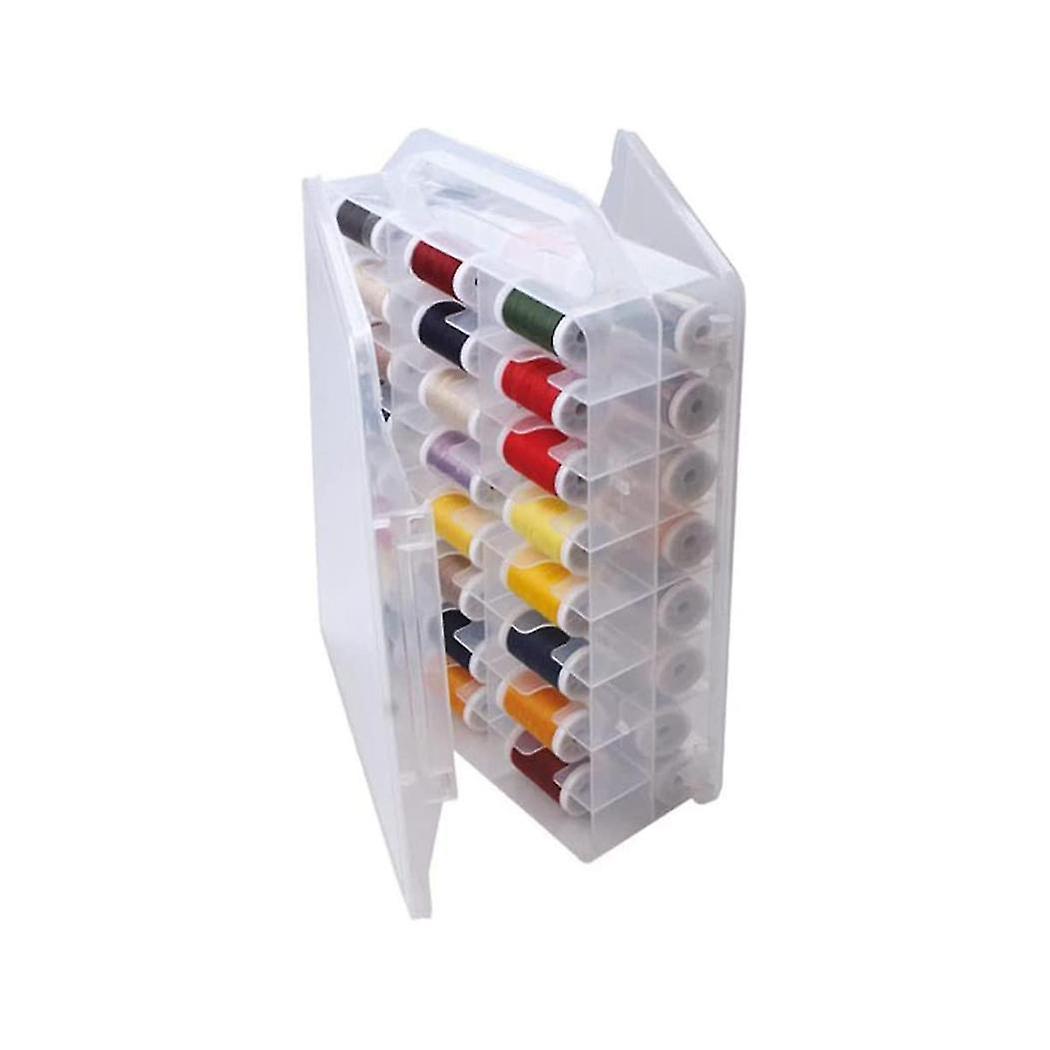 46 Grids Sewing Organizer, Double Sided Thread Box Storage, Portable Clear Plastic Organizer Box (c