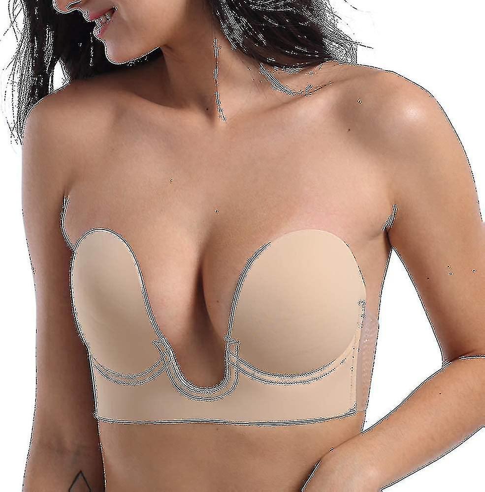 Strapless Sticky Push-up Plunge Bra - Plus Size Backless Adhesive Bra A-e Z