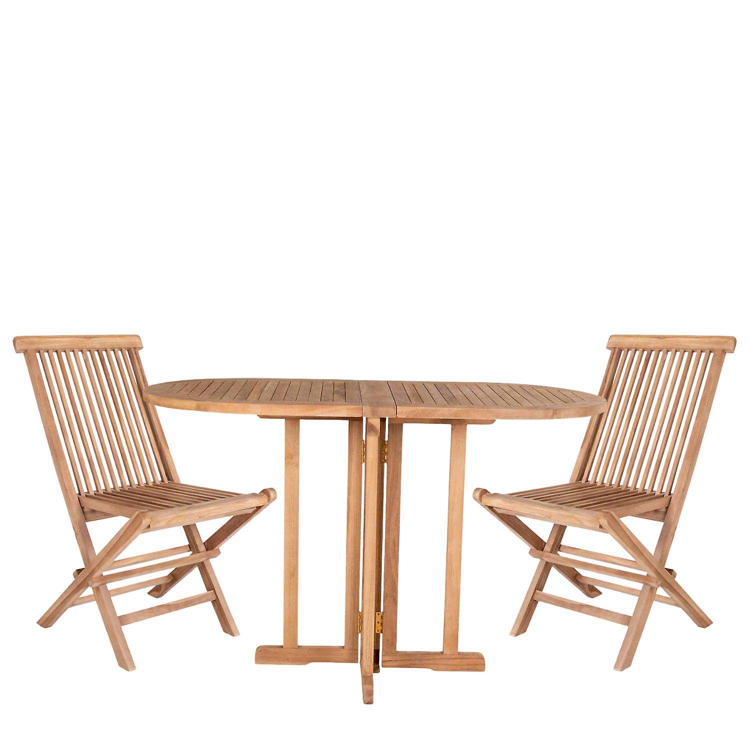 120 cm garden table + 2 teak chairs