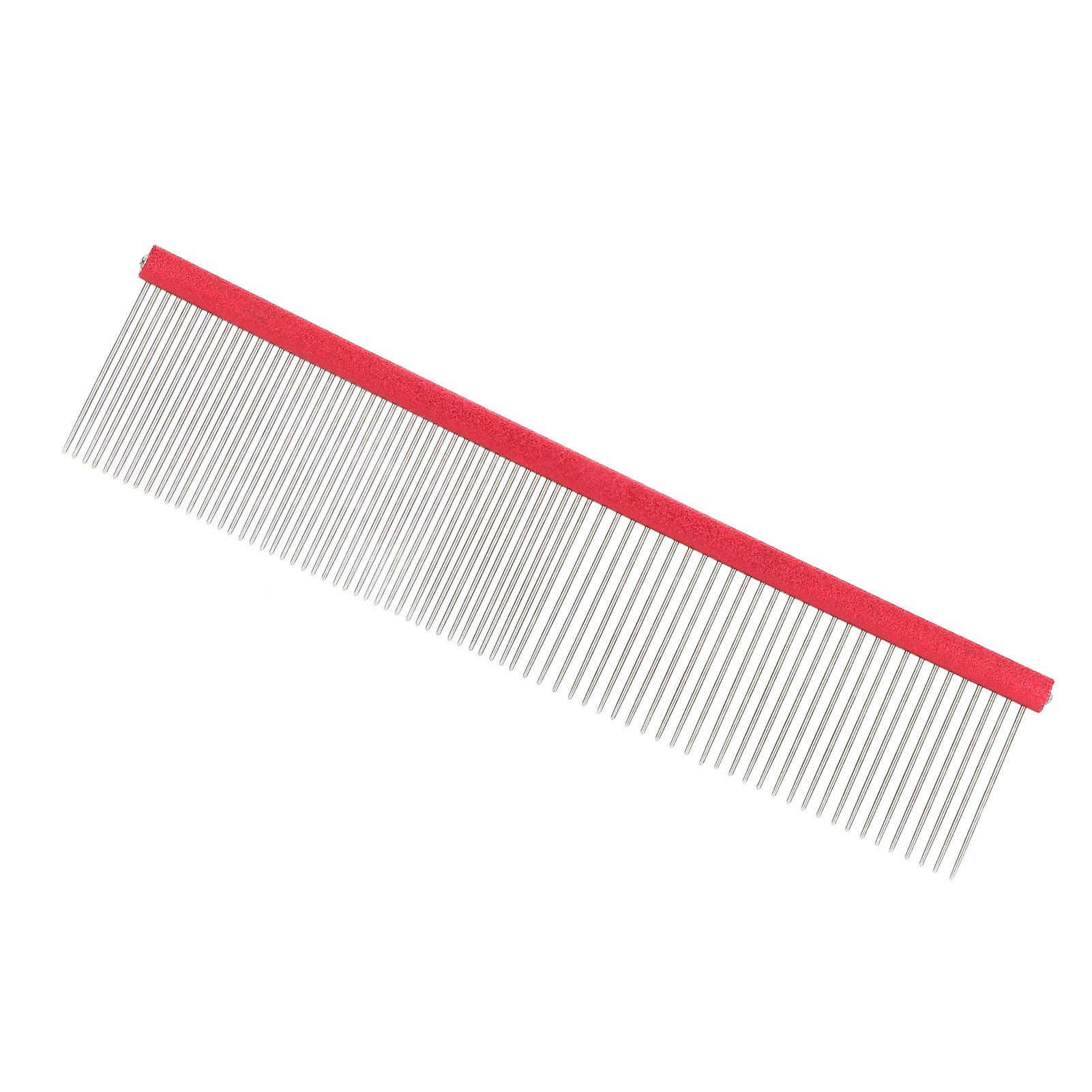 Pet Steel Comb 2 Different Densities Prevents Static Dog Grooming Comb with Rounded Ends for Long and Short Haired Breeds Red 16cm/6.3in